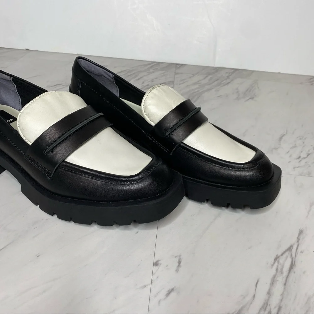 Dolce Vita Elias Black White Leather Square Toe Loafer 6 1/2